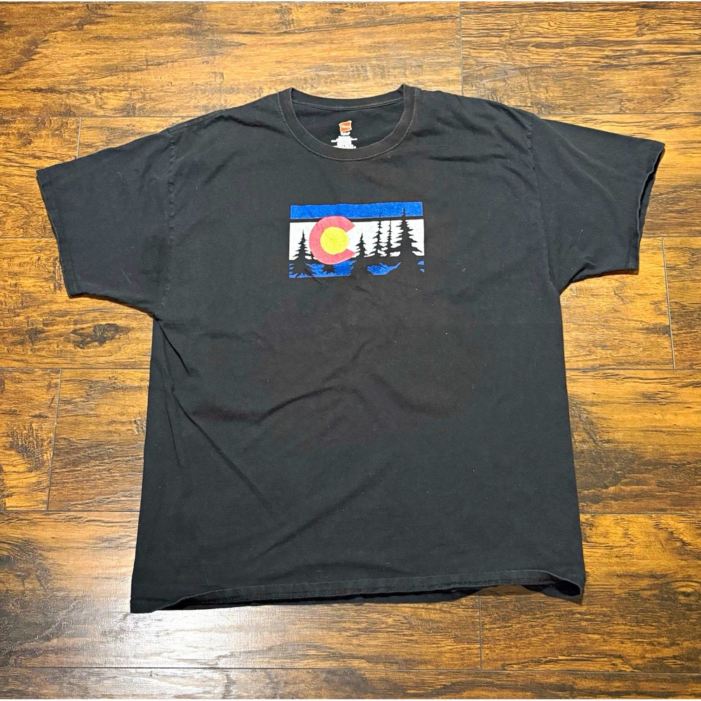Hanes Tagless Mens Colorado Graphic T-Shirt Black Cotton XL Short Sleeve
